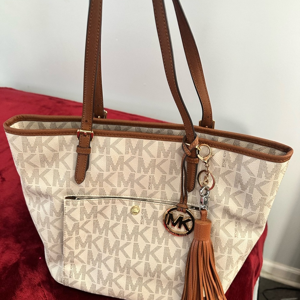 Michael Kors Cream and Brown Logo Tote with VGC